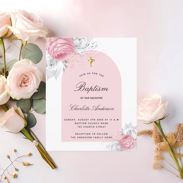 Lámina Baptismo presupuestario arco blanco floral rosado (Subido por el creador)