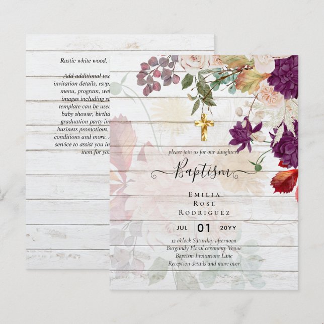 Lámina BAPTISMO PRESUPUESTARIO Otoño Caída Floral Christe (Anverso / Reverso)
