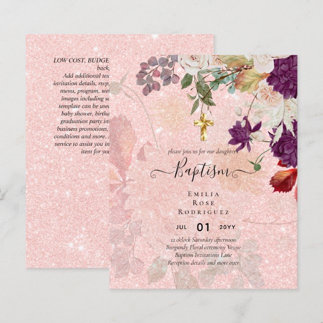 Lámina BAPTISMO PRESUPUESTARIO Otoño Caída Floral Christe (Anverso / Reverso)