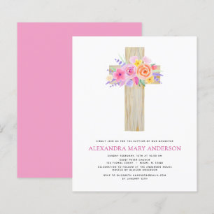 Lámina Baptismo Presupuestario Pastel Floral Cruz rosa Ro