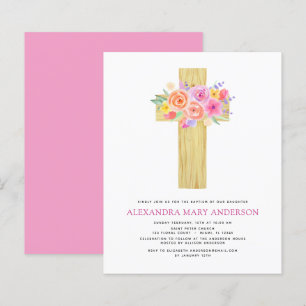Lámina Baptismo Presupuestario Pastel Floral Cruz rosa Ro