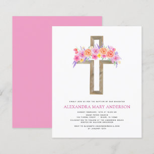 Lámina Baptismo Presupuestario Pastel Floral Cruz rosa Ro
