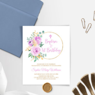 Lámina Baptismo púrpura presupuestal e invitación de prim