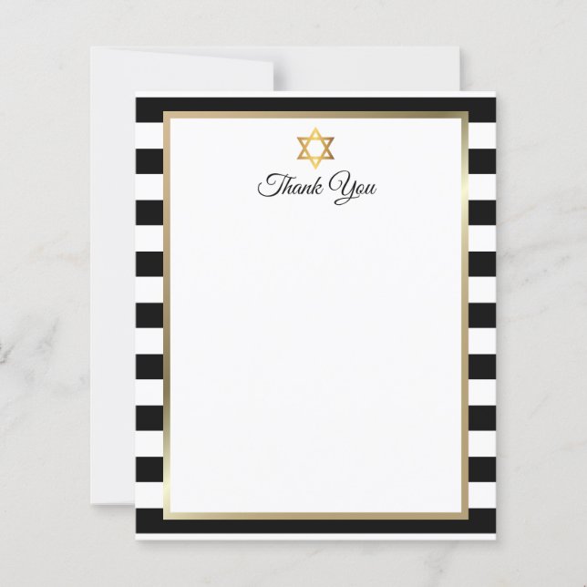 Lámina Bar Bat Mitzvah Black White Stripe Thank You Note (Anverso)