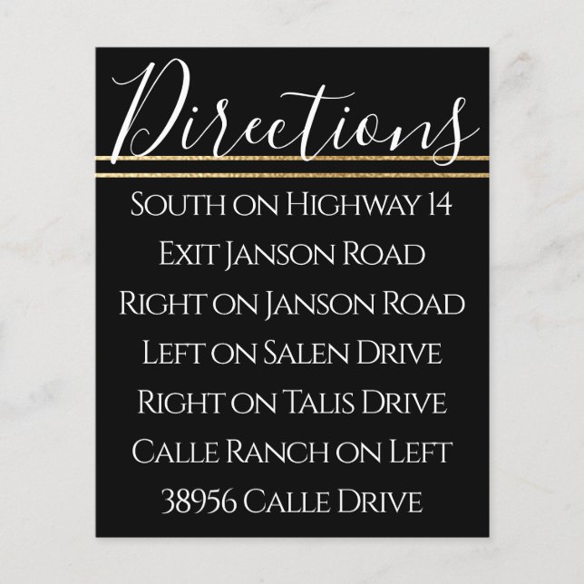 Lámina Bar Bat Mitzvah Elegant Gold Black Direction Card (Anverso)