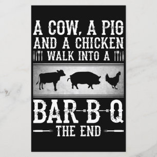 Lámina Barbacoa Una Vaca, Un Cerdo Y Un Pollo Entrando