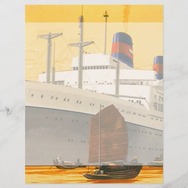 Lámina Barco de crucero de época a Oriente con barcos bas (Anverso)