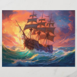 Lámina Barco De Navegación En El Mar De Tormenta
