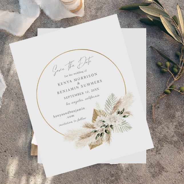 Lámina Bargin Boho Pampas Grass Floral Save the Date (Subido por el creador)