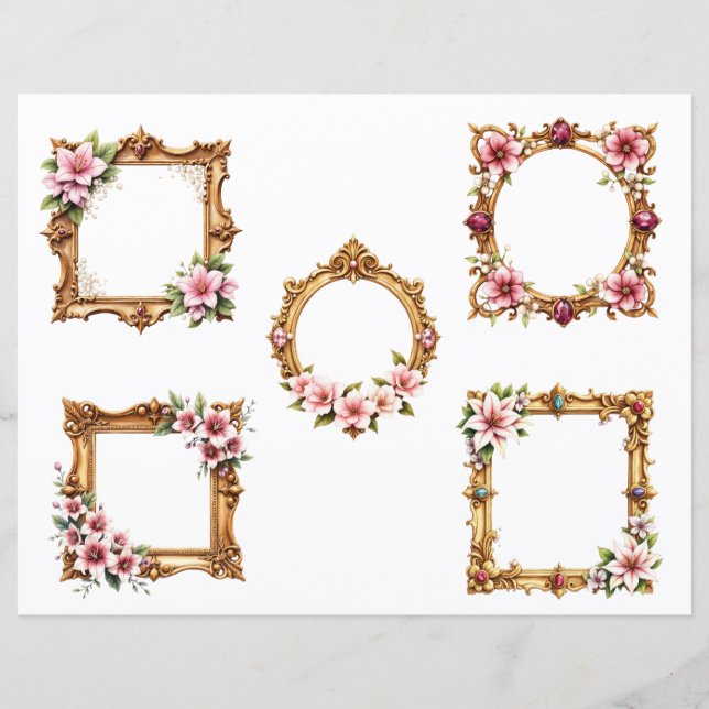 Lámina Baroque Floral Frame Scrapbook Paper Cutouts (Anverso)