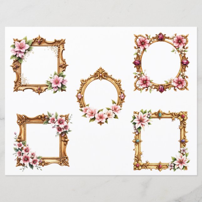 Lámina Baroque Floral Frame Scrapbook Paper Cutouts (Anverso)
