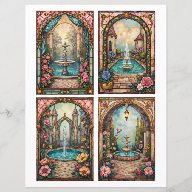 Lámina Baroque style water fountain scenes paper cards (Anverso)