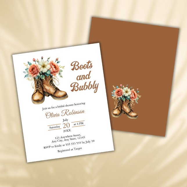 Lámina Barras rusticas de presupuesto e invitaciones a du (Budget Rustic Boots and Bubbly Western Country Bridal Shower Invitation )