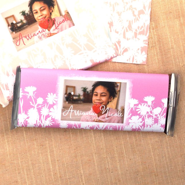 Lámina Bat de Flora Blanca Rosa Mitzvah Candy Bar Wraper (personalized pink chocolate candy bar wrappers labels for girls birthday party favor bat mitzvah )