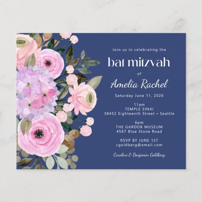 Lámina Bat Mitzvah Blue Floral Water Bat (Anverso)