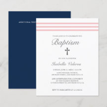 BAUTISMO Elegante raya pastel rosa azul marino Cru
