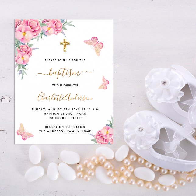 Lámina Bautismo florines rosas mariposa invitación presup (Subido por el creador)