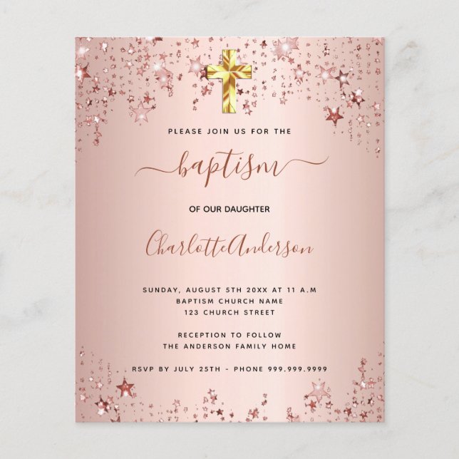 Lámina Bautismo presupuestal rosa de estrellas de oro inv (Anverso)