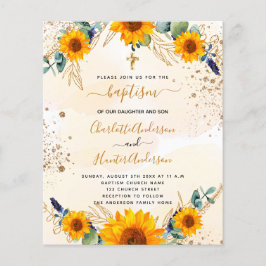 Lámina Bautismo presupuestario girasoles gemelos de oro e