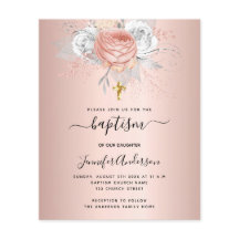 Bautismo rosa florines de oro invitación chica