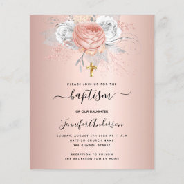 Lámina Bautismo rosa florines de oro invitación chica
