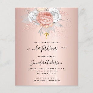 Lámina Bautismo rosa florines de oro invitación chica