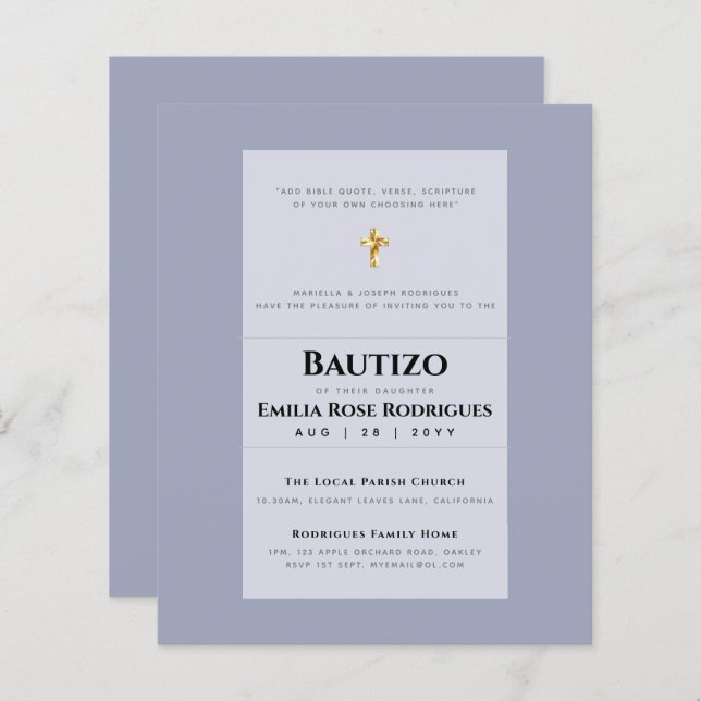 Lámina BAUTIZO Bautismo BAPTISM INVITE (Anverso / Reverso)