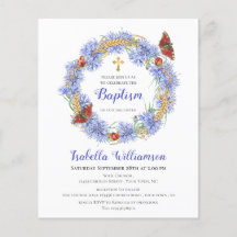 Bautizo con Presupuesto Invitación Azul de Flor Si