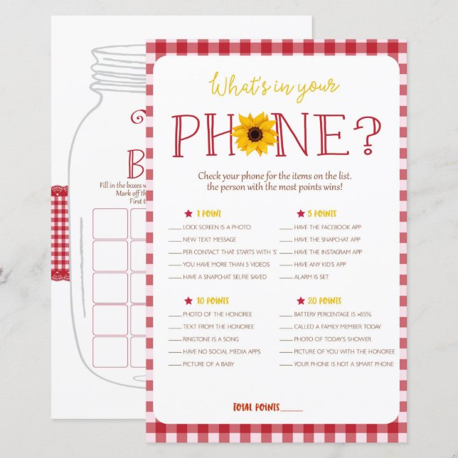 Lámina BBQ Baby Shower Games Bingo, juegos de teléfono (Anverso / Reverso)