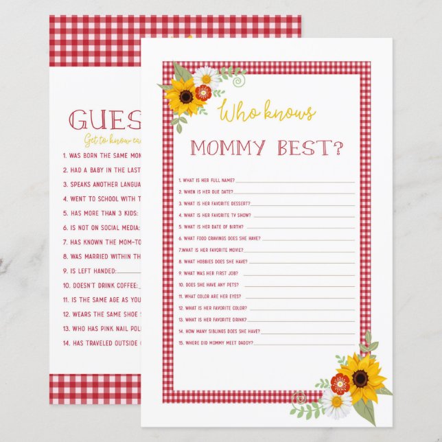 Lámina BBQ Baby Shower Games Who Knmy, Guest Quest (Anverso / Reverso)
