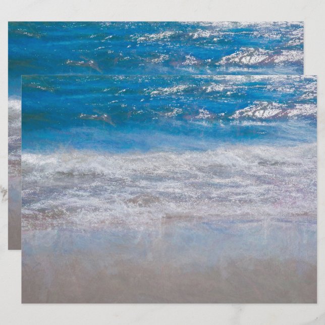 Lámina Beach Blue Coastal Ocean Waves Arte Tropical (Anverso / Reverso)