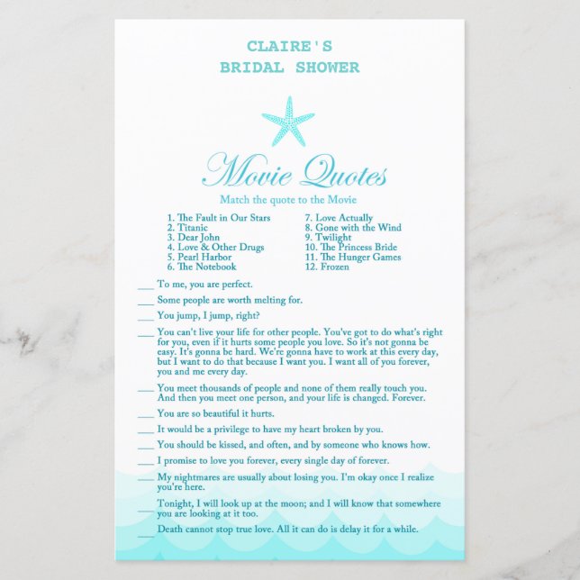 Lámina Beach Bridal Shower Game, Náutica, Sirenita (Anverso)