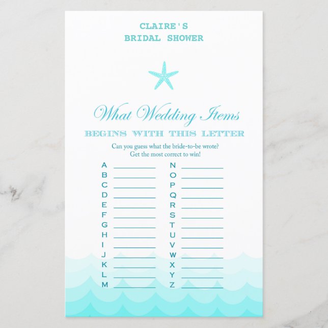 Lámina Beach Bridal Shower Game, Náutica, Sirenita (Anverso)