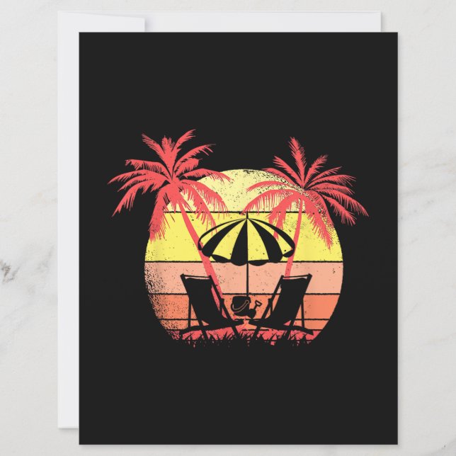 Lámina Beach Chairs Parasol Summer Sunset 80s Palm Tree (Anverso)