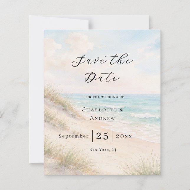 Lámina Beach coastal modern wedding Save the Date card (Anverso)