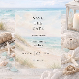 Lámina Beach coastal modern wedding Save the Date card