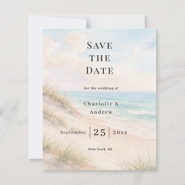 Lámina Beach coastal modern wedding Save the Date card (Anverso)