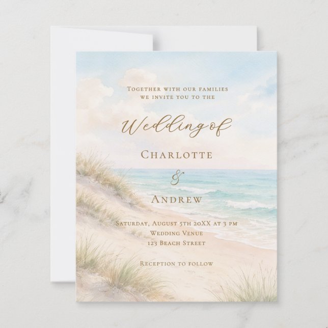 Lámina Beach coastal ocean wedding invitation (Anverso)