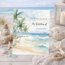 Lámina Beach tropical palm destination wedding invitation