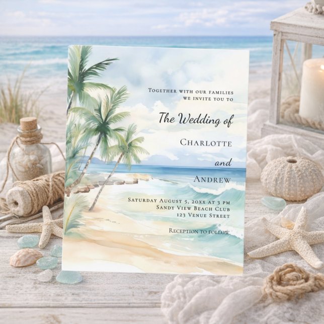 Lámina Beach tropical palm destination wedding invitation (Subido por el creador)