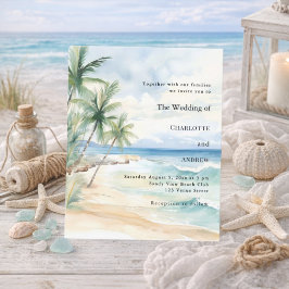 Lámina Beach tropical palm destination wedding invitation