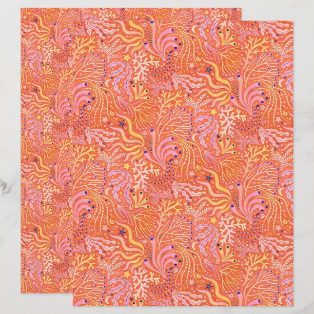 Lámina Beachy Boho Seagrass Orange Scrapbook Paper (Anverso / Reverso)