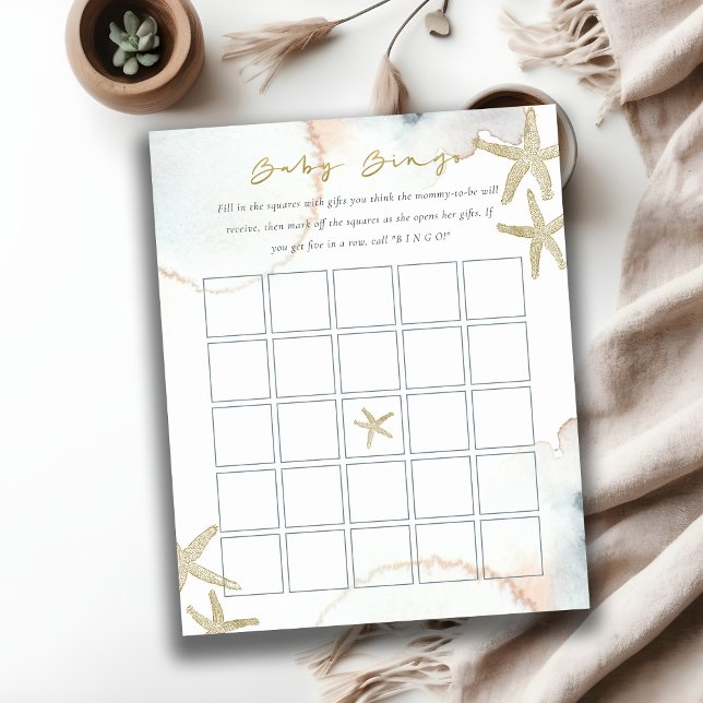 Lámina Beachy Gold Dusky Blue Starfish Bingo Baby Shower (Subido por el creador)