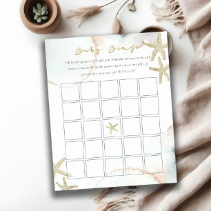 Lámina Beachy Gold Dusky Blue Starfish Bingo Baby Shower