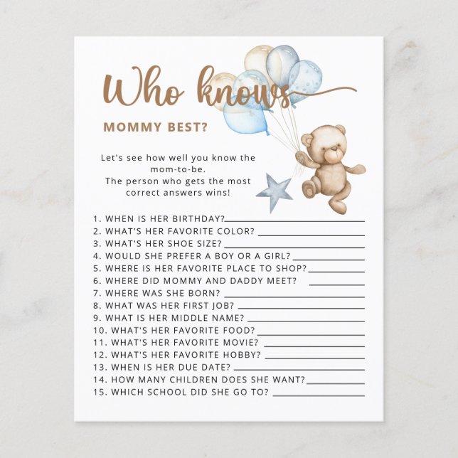 Lámina Bear baby ducha adivinen cuántos osos de peluche (Anverso)