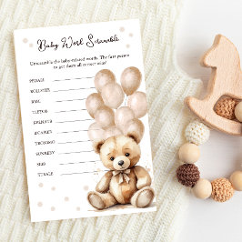 Lámina Bear Balloon Baby Shower Word Scramble Game