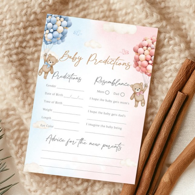 Lámina Bear Balloon Gender Reveal Baby Predictions Game (Bear Gender Reveal Game)