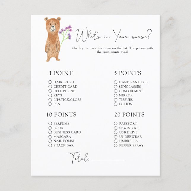 Lámina Bear Cub - ¿Qué hay en tu bolso? (Anverso)