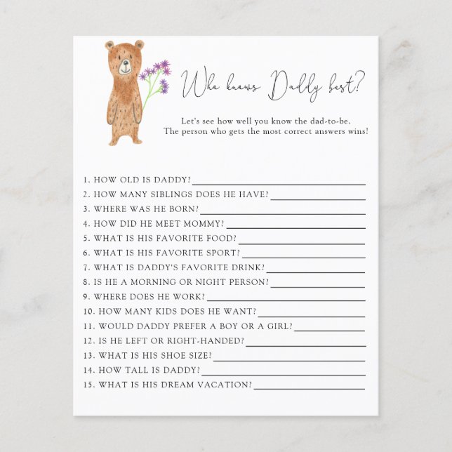 Lámina Bear cub - Quién conoce mejor a DADDY (Anverso)