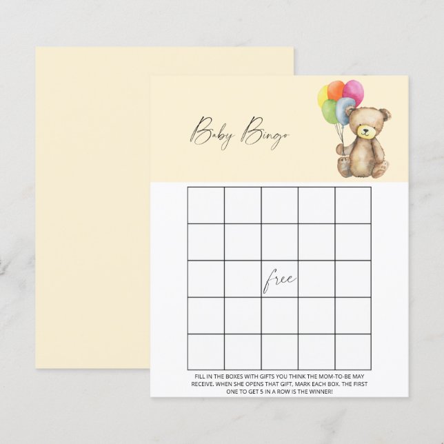 Lámina Bear - juego de Bingo Bebé (Anverso / Reverso)